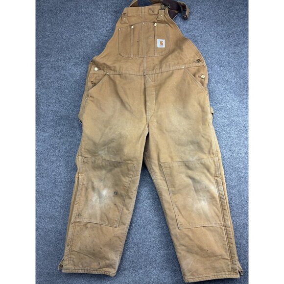 Vintage Carhartt Bib Overalls Mens 44x28 Brown Duck Quilt Lined Workwear USA
